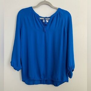 Liz Claiborne Blouse Size M 3/4 Sleeve Elasticized Waist Royal Blue Size M